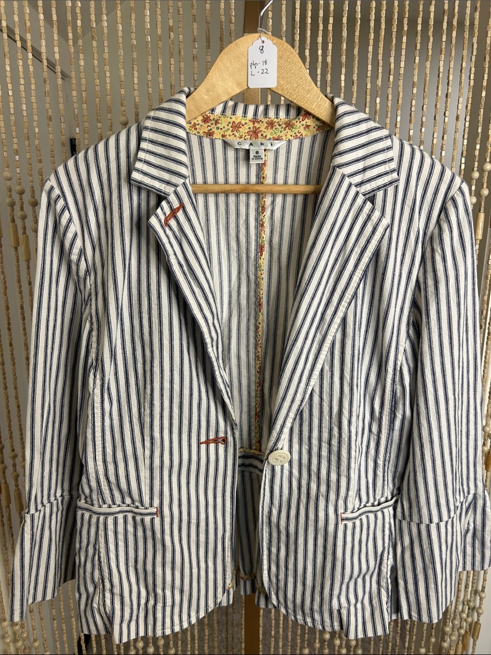 CAbi Blue and White Striped Cotton Blazer